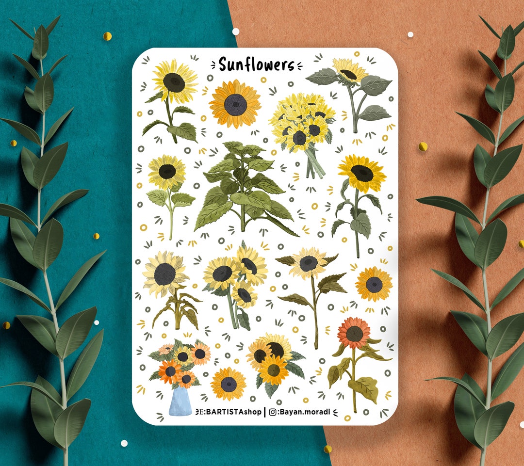 Sunflower Stickers Pattern Sunflower Sticker Sheet, Planner Stickers, Journal Stickers, Scrapbook ...
