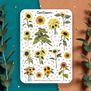 Feuille d'autocollants de tournesol, autocollants de planificateur, autocollants de journal, autocollants de scrapbooking, autocollants d'été, autocollants de planificateur floral, autocollants de nature