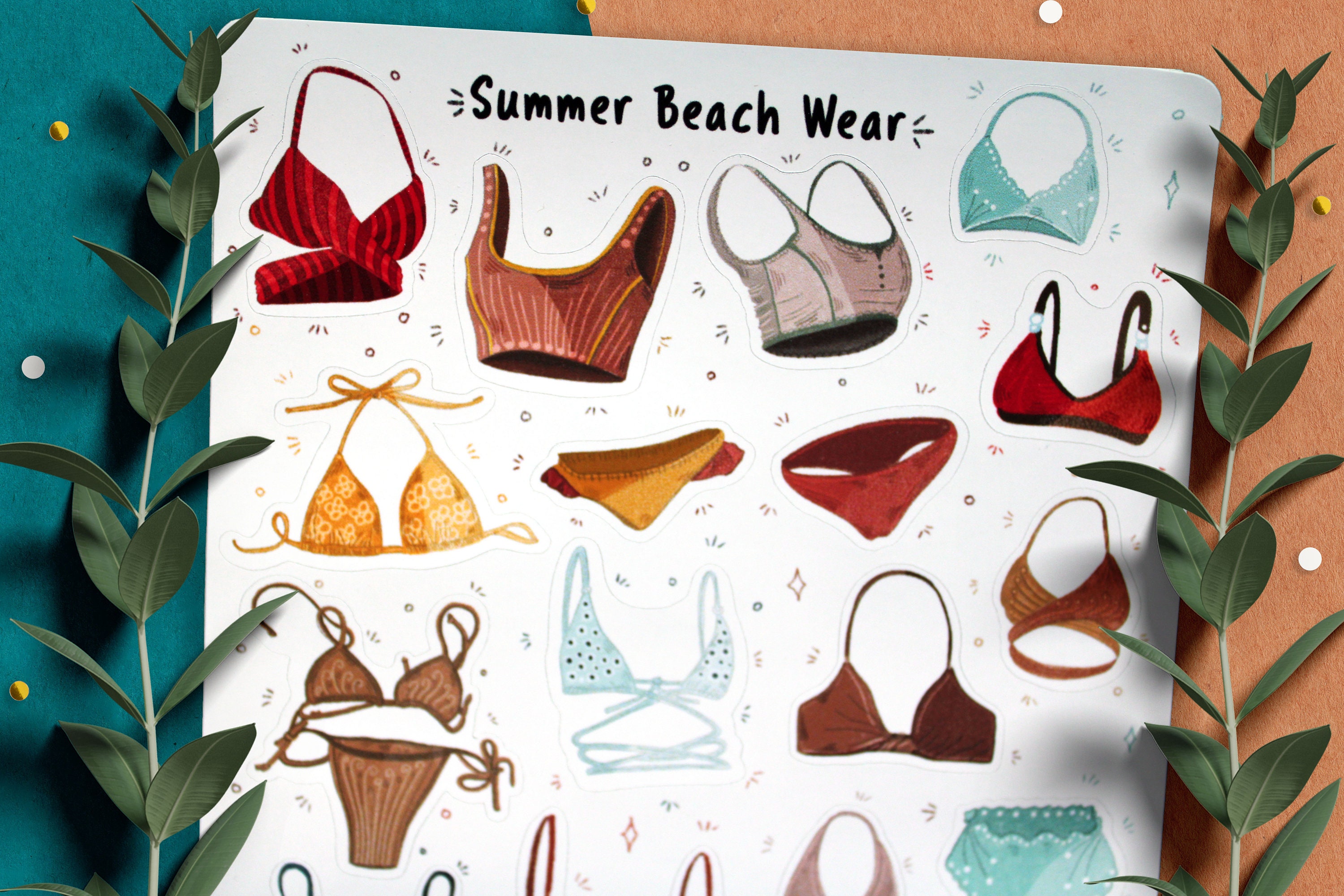 Summer Stickers, Bikini, Planner Stickers, Journal Stickers, Swim Suit ...