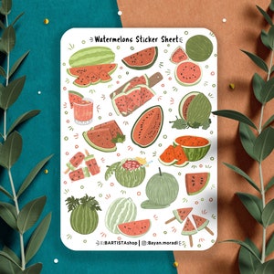 Hoja de pegatinas de sandía, pegatinas del planificador, pegatinas del diario, pegatinas de sandía, diario de verano tropical, pegatina de álbum de recortes, pegatina de frutas