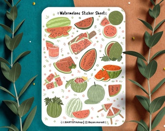 Watermelon Sticker Sheet, Planner stickers, Journal stickers, Watermelon Stickers, Tropical Summer Journal, Scrapbook Sticker, Fruit Sticker
