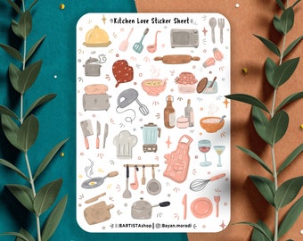 Kitchen Love sticker sheet, Planner stickers, Journal stickers, cooking, baking stickers, recipe stickers, cute stickers, food stickers