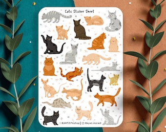 Hoja de pegatinas de gatos, pegatinas de planificador, pegatinas de diario, pegatinas de gatos juguetones, hoja de pegatinas de Kittie, pegatinas felinas, pegatinas de gatitos