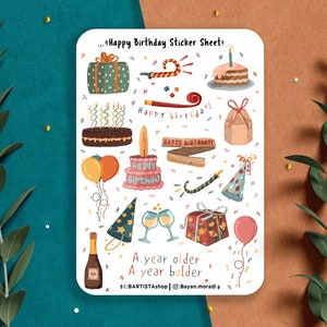 Happy Birthday Sticker vel, Journal Sticker, Planner stickers, Scrapbook Stickers, Verjaardag Sticker, Party Sticker, Bday