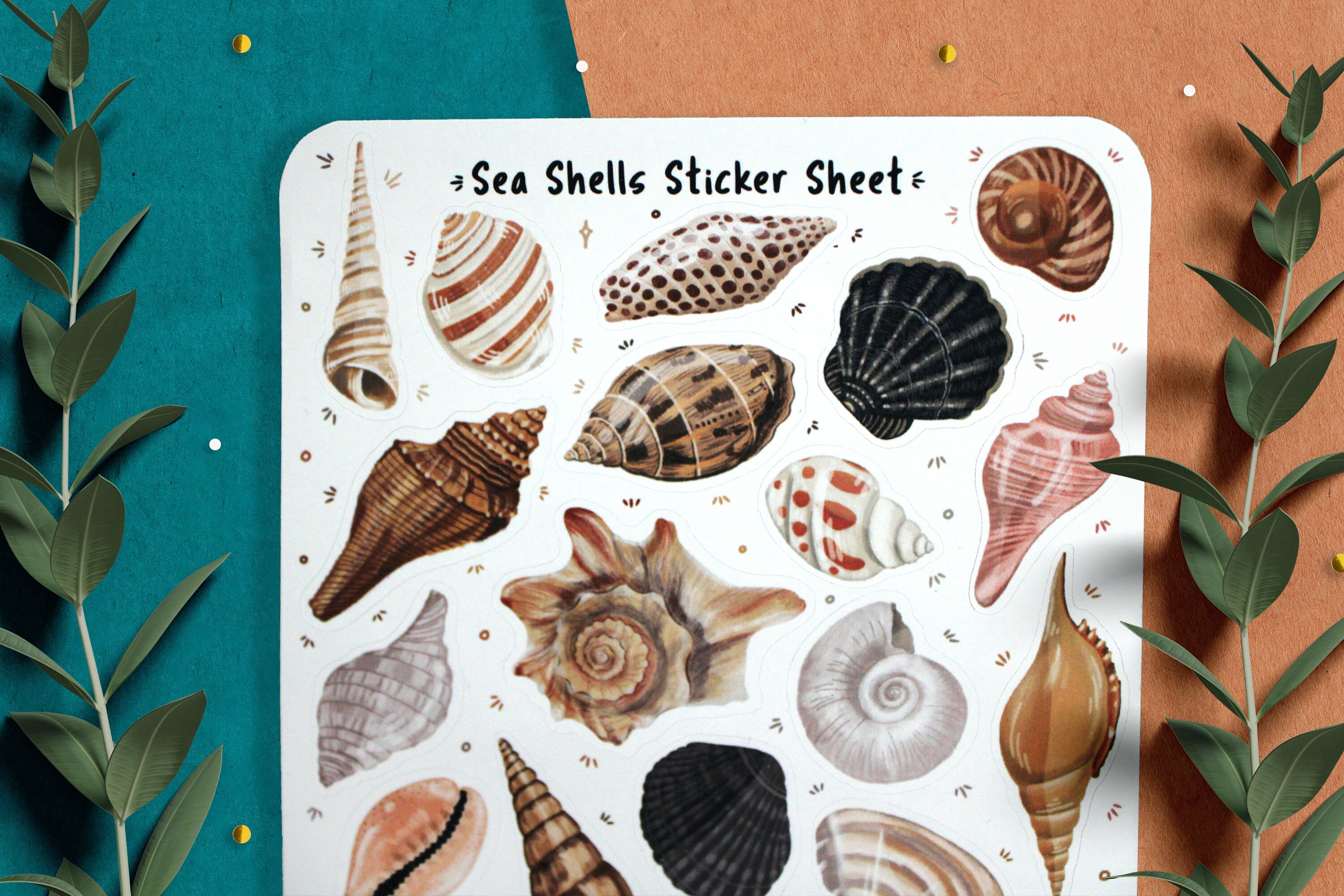 Pinterest Stickers Shells Seaside Shells Sticker Sheet , Planner Stickers, Journal Stickers ...