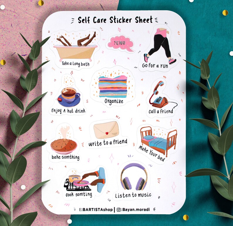 Self Care Sticker Sheet, Planner Stickers, Habit Tracker Stickers ...