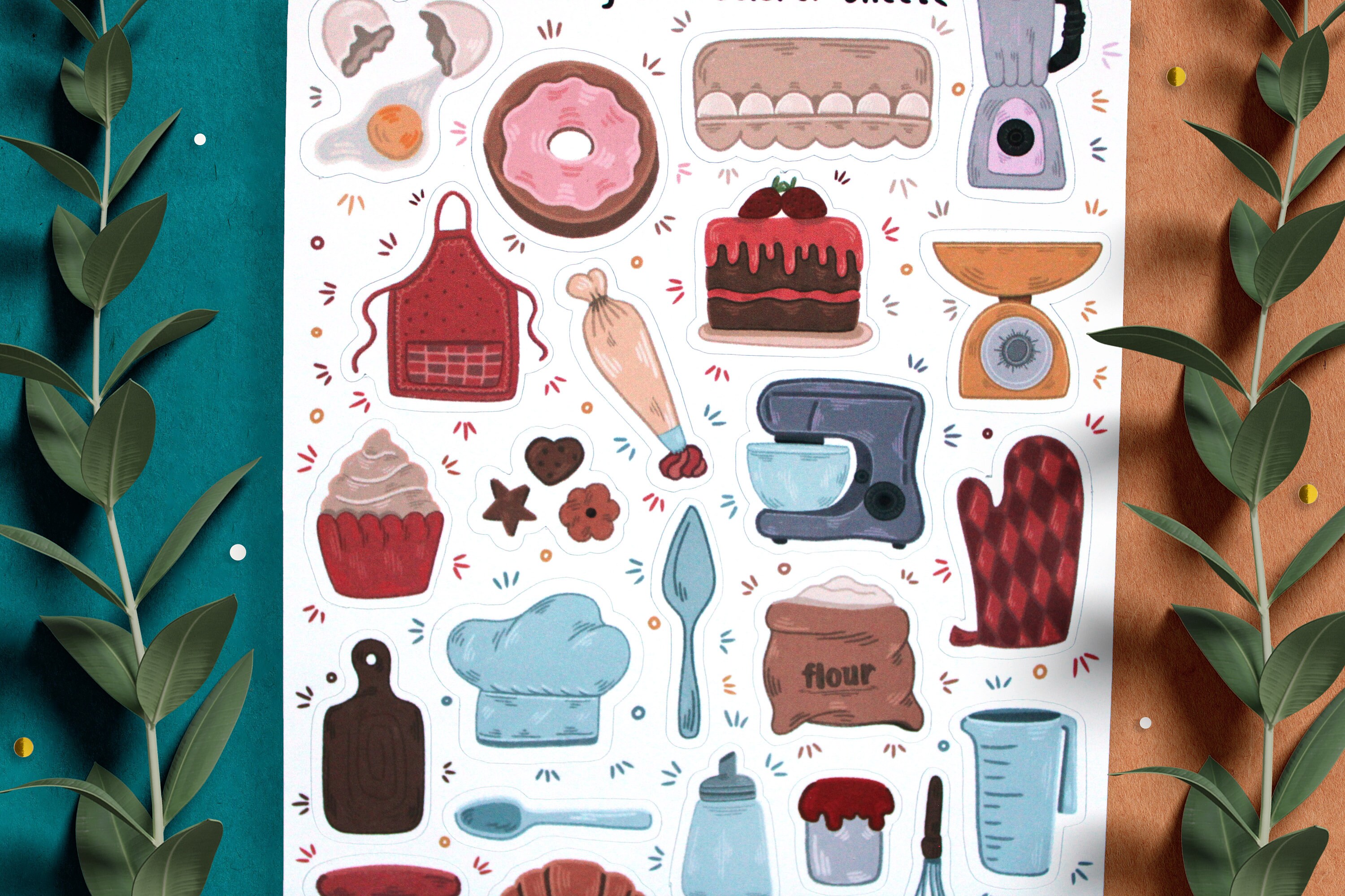Baking Time Sticker Sheet, Planner Stickers , Baking Stickers, Cooking ...