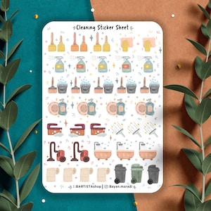 Reinigingsstickervel, klusjesstickers, dagboekstickers, plannerstickers, planningsstickers, plakboekdagboekstickers, wasmachine