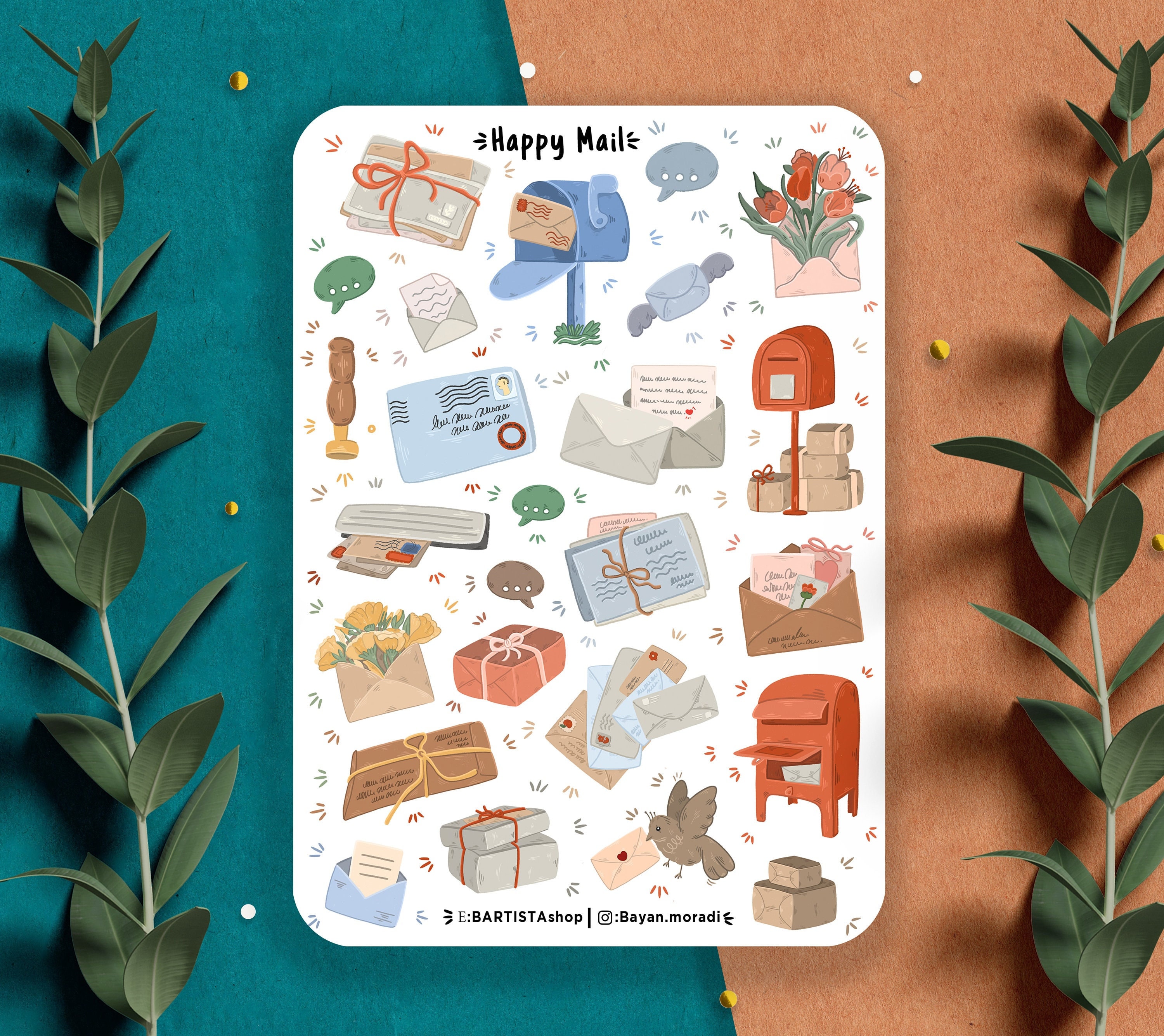 Paper Mails Sticker Design Happy Mail Sticker Sheet, Planner Stickers, Scrapbook Stickers, Journal ...