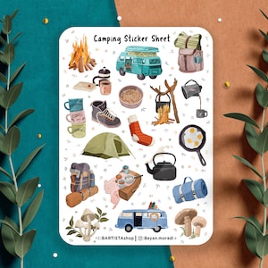 Stickervel camping, plannerstickers, plakboekstickers, dagboekstickers, zomerstickers, campingstickers, vakantiestickers, lente