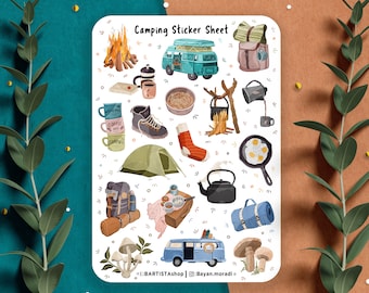 Camping sticker sheet, Planner Stickers, Scrapbook Stickers, Journal Stickers, Summer Stickers, Camping Stickers, Vacation Stickers, Spring