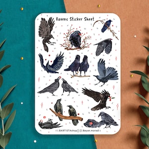 Feuille d'autocollants de corbeau, autocollants de planificateur, autocollants de corbeau, autocollants de nature, autocollants d'oiseau, autocollants de scrapbooking, autocollants de journal, art de ressort