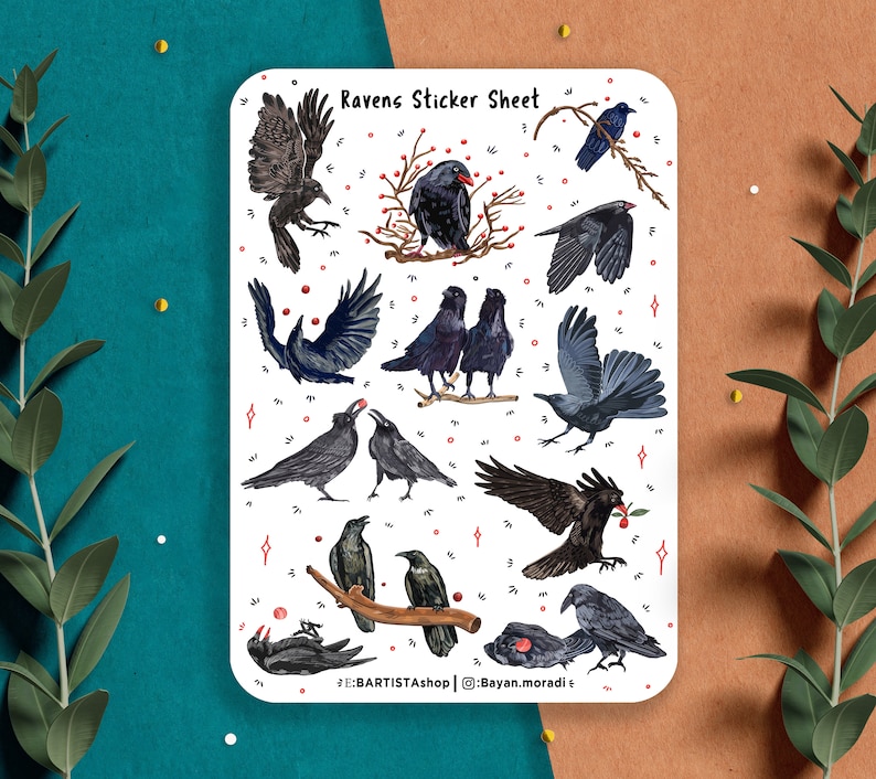 Birds Sticker Pack, Birds Love stickers, Journal stickers, Planner stickers, scrapbooking, Nature stickers, crow Raven pigeon, Birdwatching image 3