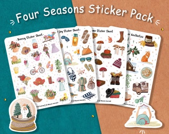 Vier Jahreszeiten Sticker Pack, saisonale Aufkleber, Planer Aufkleber, Journal Aufkleber, Scrapbooking, Frühling Sommer Herbst Winter, Kalender Aufkleber