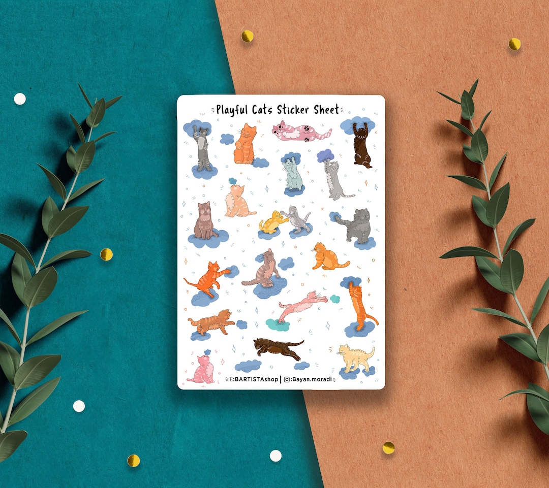 Playful Cats Sticker Sheet, Planner Stickers, Journal Stickers, Cat ...