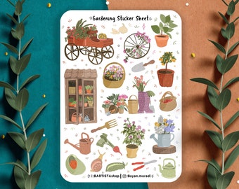 Gardening Sticker Sheet, spring Journal Stickers , Planner Stickers , Gardening Sticker Sheet , Scrapbook Stickers, Spring Stickers , bujo