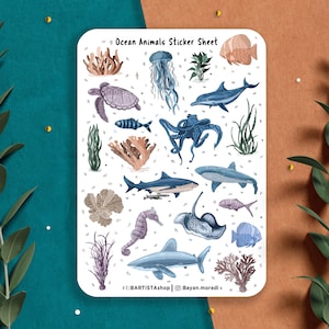Stickers animaux océaniques, autocollants d'agenda, autocollants de journal, Stickers nature, baleines, méduses, coquillages, autocollants de mer, vie marine, poisson