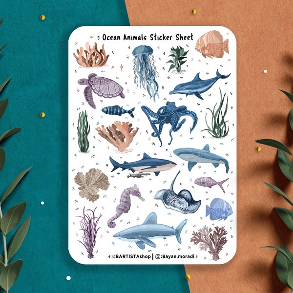 Ocean Animal Stickers, Planner stickers, journal stickers, Nature stickers, Whales, Jellyfish, Shells, Sea Stickers, marine life, Fish