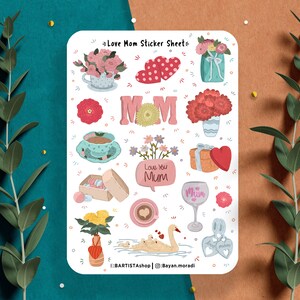 Feuille d'autocollants de maman d'amour, autocollants de planificateur, autocollants de fête des mères, autocollants de journal, autocollants de cadeau pour maman, autocollants d'amour, autocollant floral