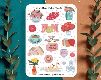 Love Mom Sticker sheet, Planner stickers, Mothers day stickers, journal stickers, Gift for mom stickers, Love stickers, floral sticker