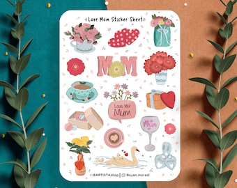 Love Mom Sticker sheet, Planner stickers, Mothers day stickers, journal stickers, Gift for mom stickers, Love stickers, floral sticker