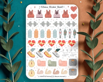 Fitness sticker sheet, Journal stickers, planner stickers, Gym stickers, exercise stickers, health stickers, Trainer shoes, fitness tracker