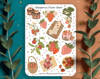 Strawberry Sticker Sheet, Planner stickers, Journal & Scrapbook Stickers, Fruit sticker, Berry Sticker, Strawberry Summer Planner, Nature