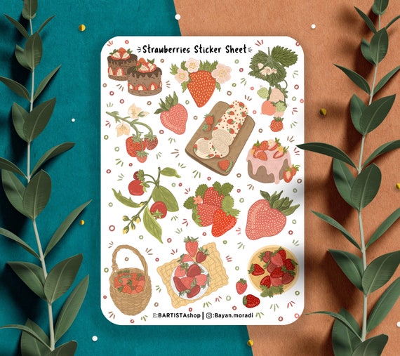 Strawberry Sticker Sheet, Planner stickers, Journal & Scrapbook Stickers, Fruit sticker, Berry Sticker, Strawberry Summer Planner, Nature