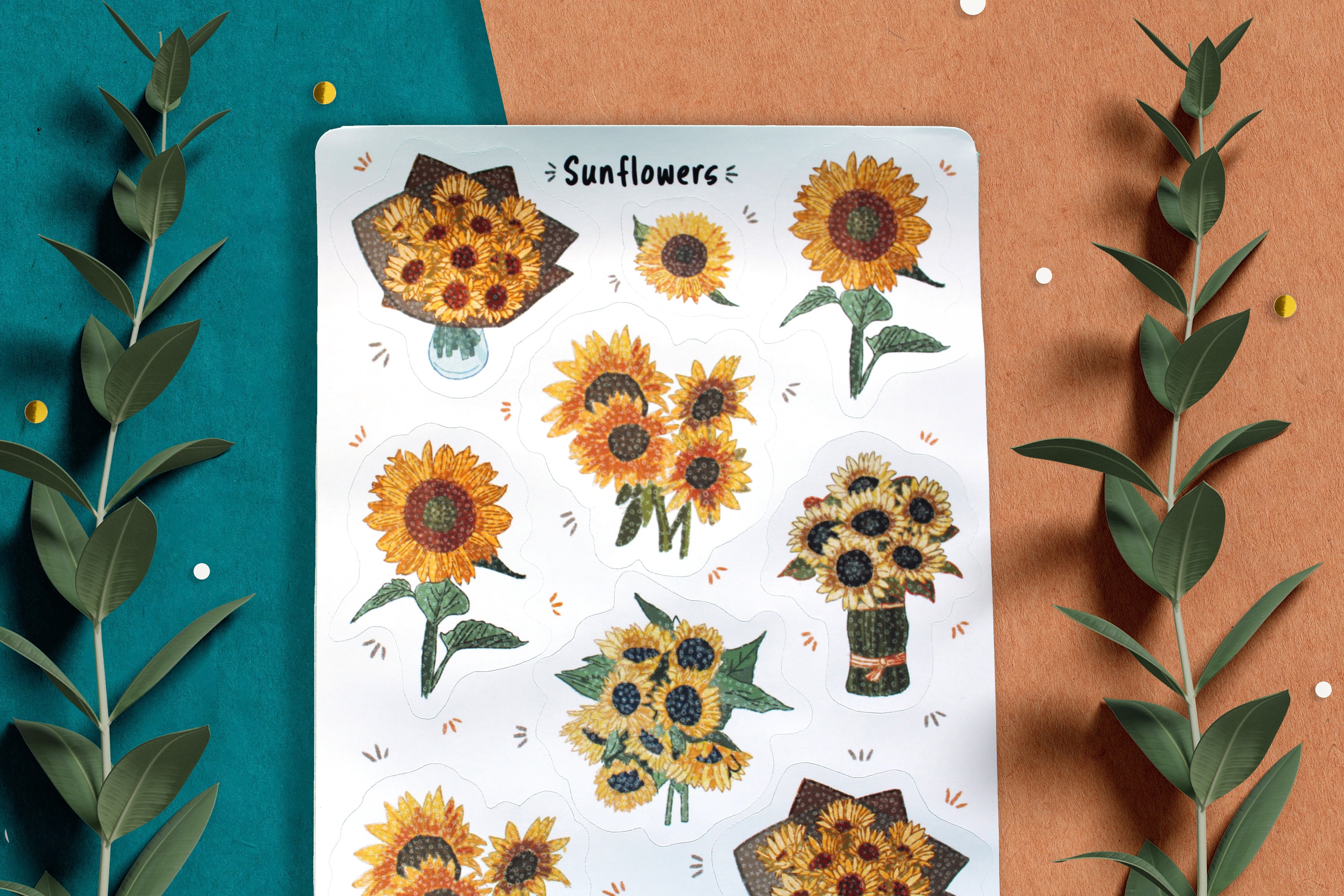 Sunflower Sticker Label Sunflower Sticker Sheet, Sunflower Stickers, Summer, Planner Stickers ...