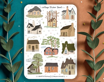 Hoja de pegatinas de cabañas, pegatinas de diario, pegatinas de planificador, pegatinas de cabañas acogedoras, pegatinas de campo, Cottagecore, pegatinas Hygge