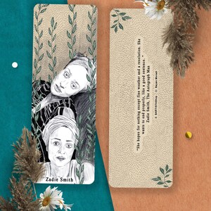 Author bookmark, feminist author bookmarks, Female author bookmark, original illustrated bookmark, Zadie Smith bookmark