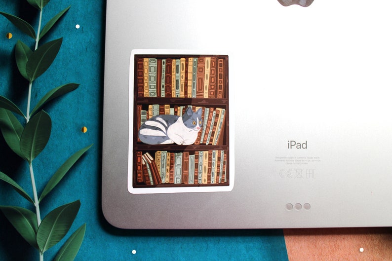 Cat in the Library Vinyl Sticker Cat Sticker Book Sticker - Etsy