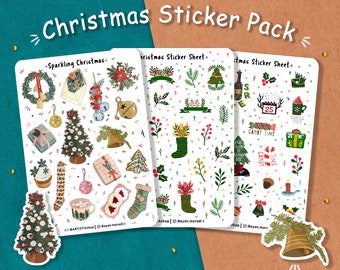 Kerststickervelpakket, plannerstickers, dagboekstickers, winterstickers, scrapbooking, geschenken, wintervakanties, kerstsnoepjes