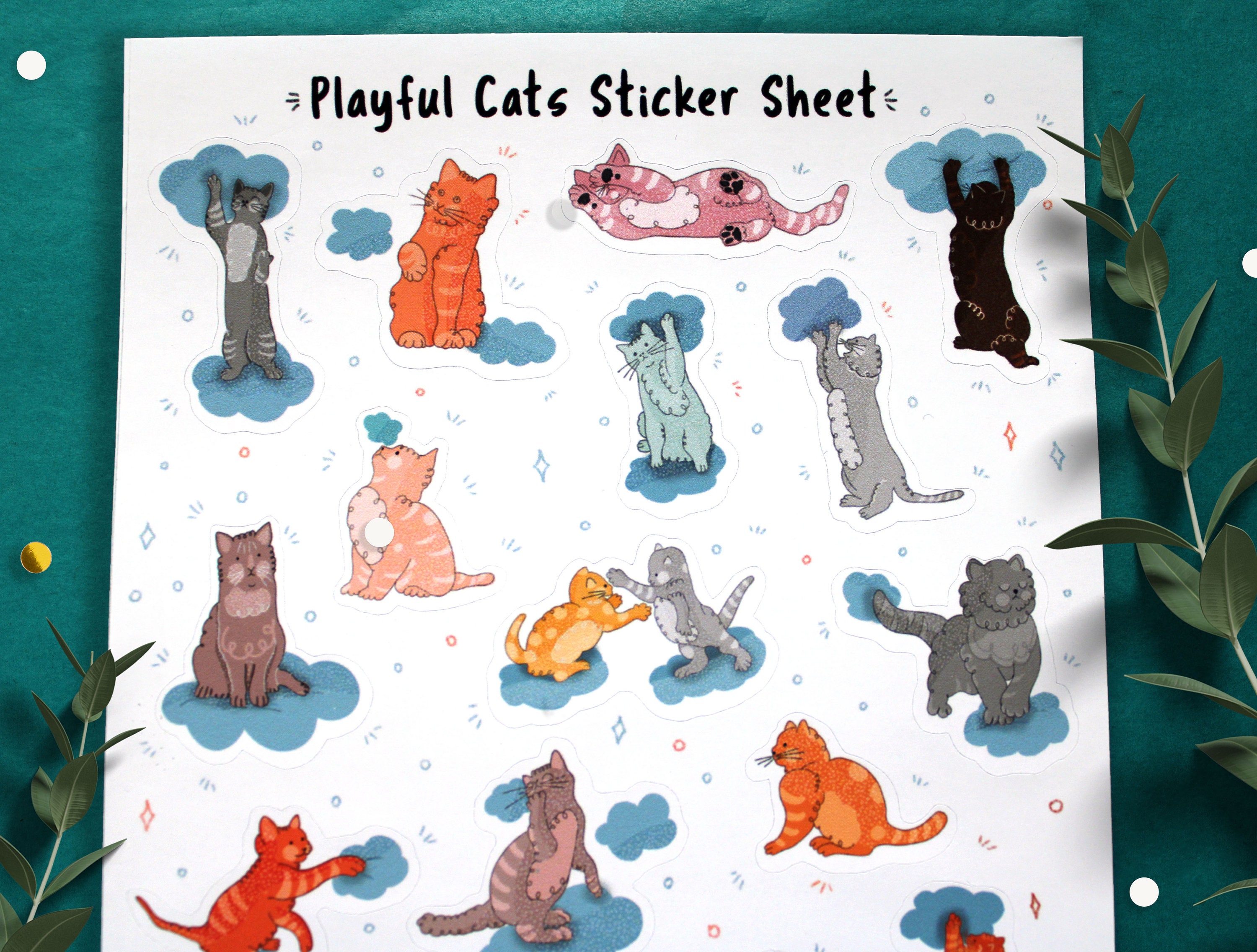 Playful Cats Sticker Sheet, Planner Stickers, Journal Stickers, Cat ...