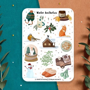 Stickervel winteresthetiek, winterstickers, dagboekstickers, plannerstickers, plakboeksticker, sneeuwsticker, Kerstmis, gezellig