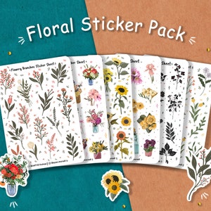 Packs d'autocollants floraux, autocollants de planificateur, autocollants de journal, autocollants de scrapbooking, illustration de fleurs, autocollants d'amour de la nature, esthétique printanière