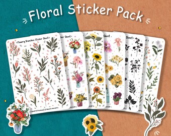 Floral Sticker Packs, Planner stickers, Journal stickers, Scrapbooking stickers, Flower illustration, Nature Love Stickers, spring aesthetic