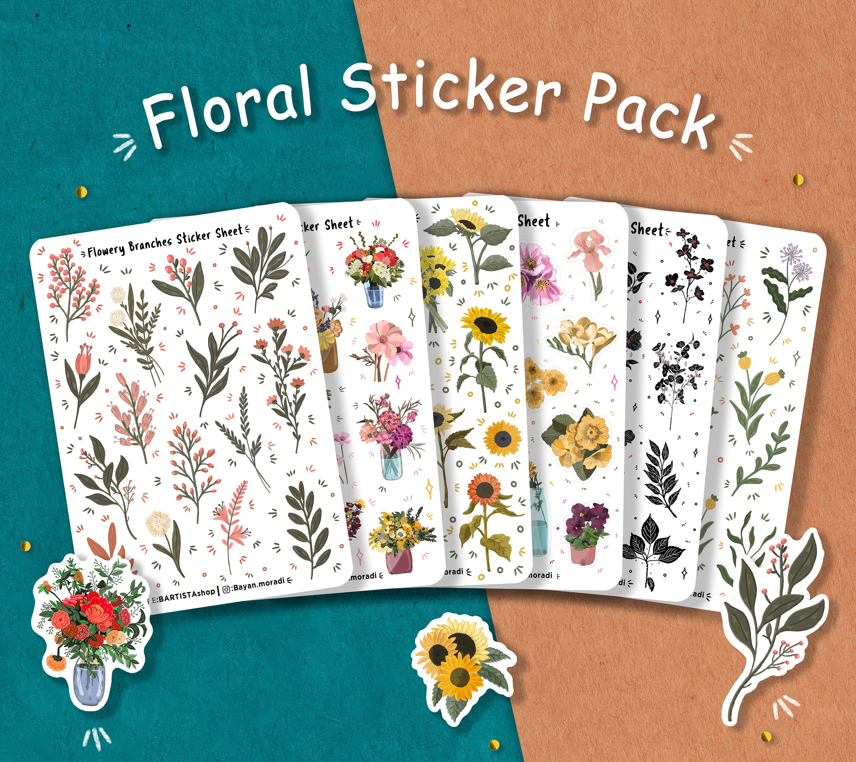 Gemälde Rosen Sticker Set – 2 Bögen, Floral, Für Journal & Planer