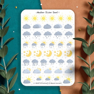 Feuille d'autocollants météo, autocollants pour agenda, autocollants pour journaux, autocollants prévisions, hiver, été, printemps, automne, autocollants météo d'automne, ciel