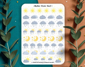 weather sticker sheet, planner stickers, Journal stickers, Forecast stickers, winter, summer, spring, Autumn, Fall weather stickers, Sky