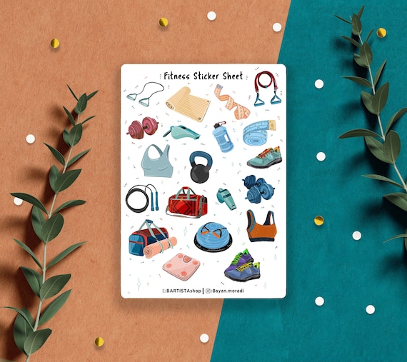 Fitness sticker sheet, Planner stickers, journal stickers, exercise stickers, gym stickers, workout stickers, Fitness , Self care stickers