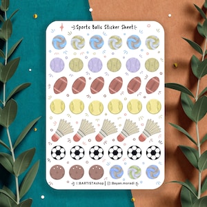 Sportballen stickervel, plannerstickers, dagboekstickers, sportstickervel, fitnessstickers, voetbal, rugby, tennis, journaling