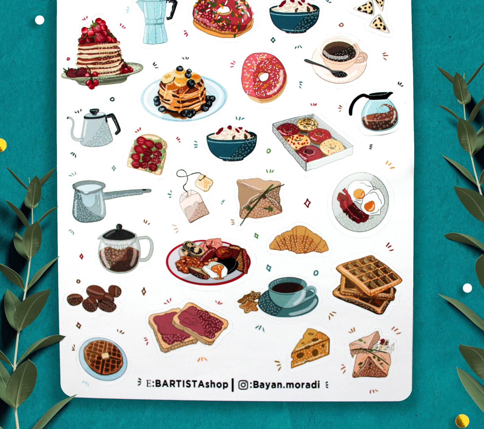 Breakfast Sticker Sheet, Breakfast Planner Stickers, Journal Stickers ...