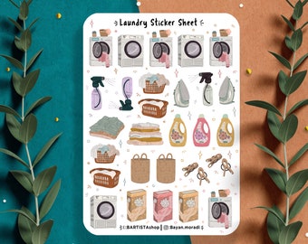 Laundry Sticker sheet , Planner Stickers , Cleaning , Chore sticker Stickers , Scrapbook Stickers , Journal Stickers , Washing Machine