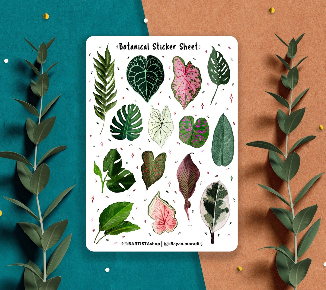 Botanical Sticker Sheet, Planner Stickers, Green Leaf Planner Stickers ...