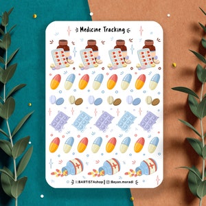 Adesivos de rastreamento de medicamentos, adesivos de planejador, adesivos de álbum de recortes, adesivos de medicamentos, adesivos de saúde, adesivos de lembrete, adesivos Kawaii,