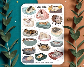 Pets sticker sheet, Planner Stickers, Scrapbook Sticker, Journal Stickers, Cozy Animal Stickers, cat sticker, Dog, journaling stickers
