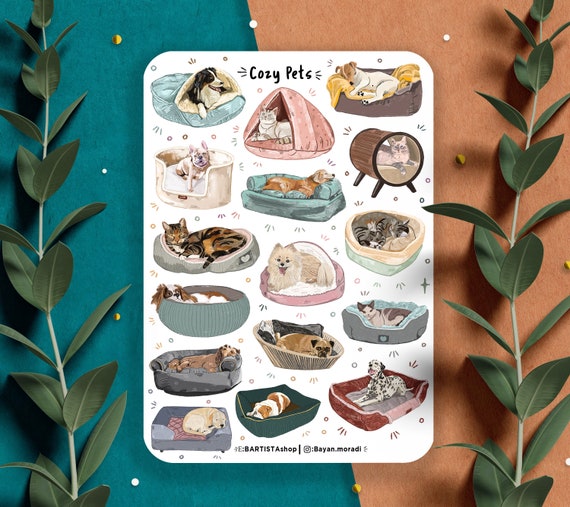 Pets sticker sheet, Planner Stickers, Scrapbook Sticker, Journal Stickers, Cozy Animal Stickers, cat sticker, Dog, journaling stickers