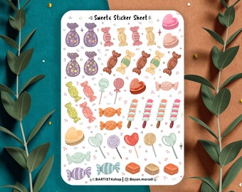 Sweets sticker sheet, candy stickers, journal stickers, planner stickers, valentine stickers, food stickers, chocolate stickers, celebration