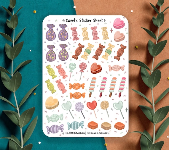 Sweets sticker sheet, candy stickers, journal stickers, planner stickers, valentine stickers, food stickers, chocolate stickers, celebration
